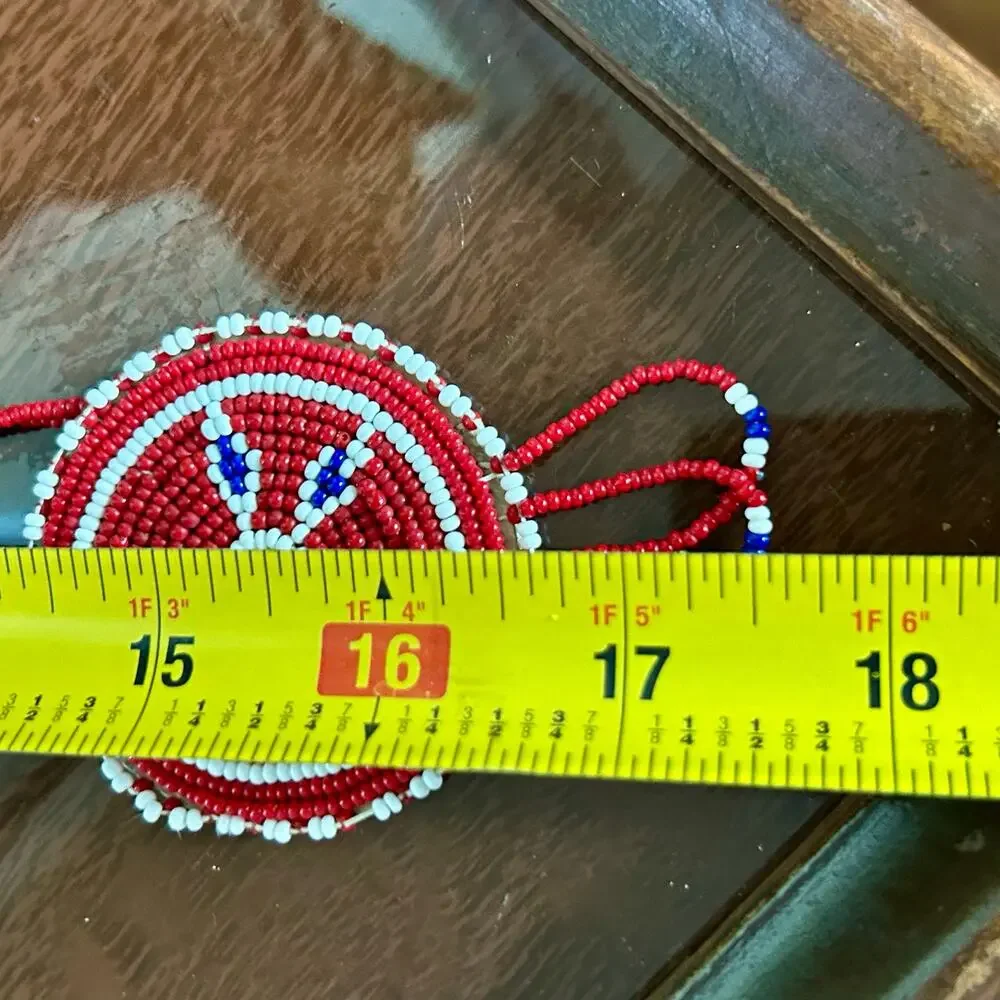 Vintage Beaded Medallion Necklace Red White Blue Southwestern Style
